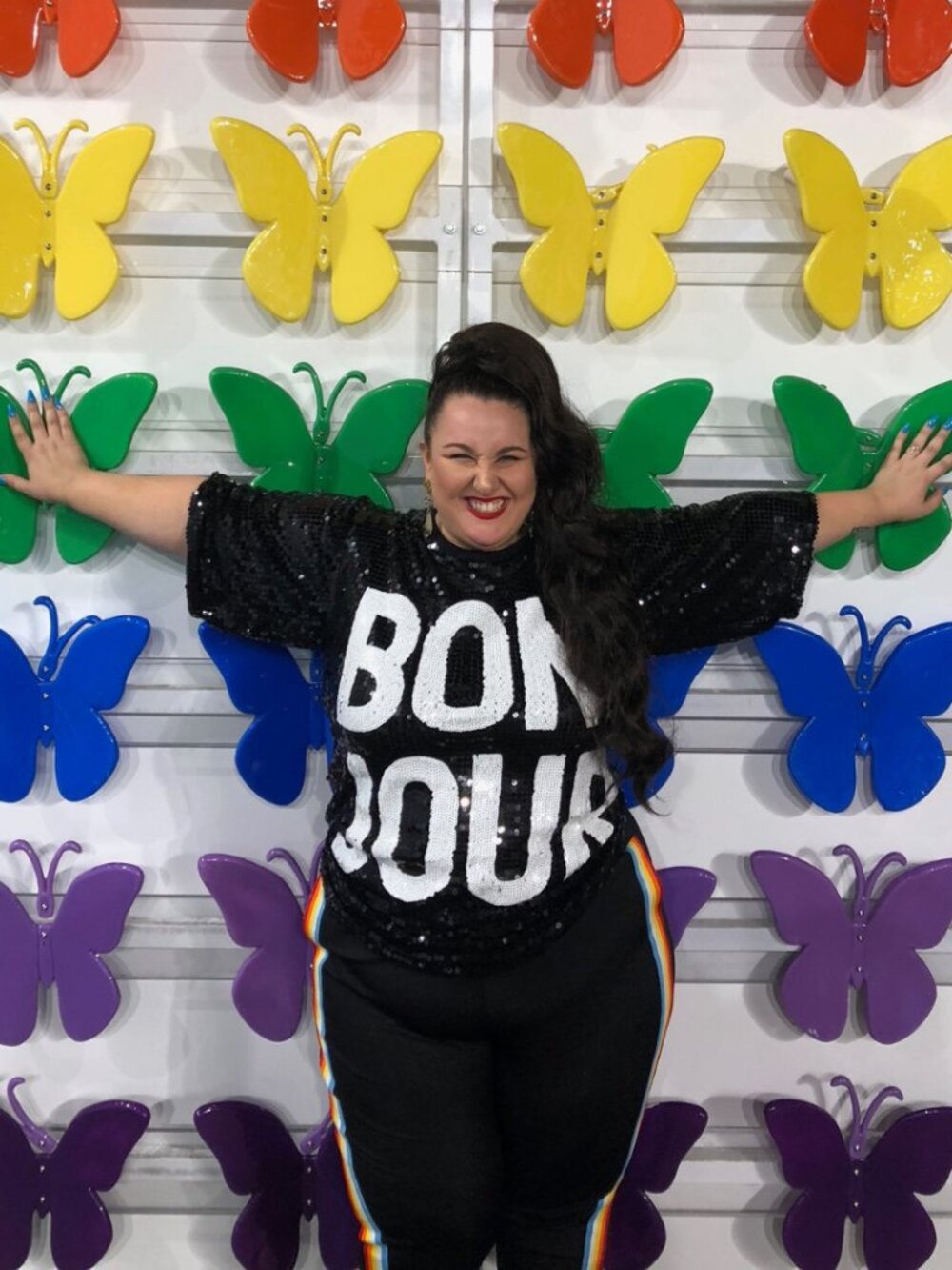 Black and White Sequin "Bonjour" Graphic Tee